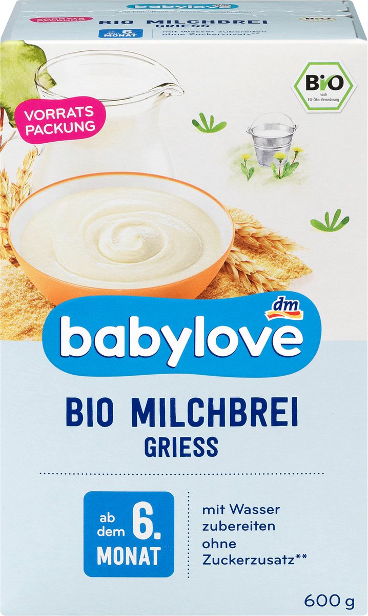 babylove Babymaaltijd met biologisch griesmeel vanaf 6 maanden, 600 g