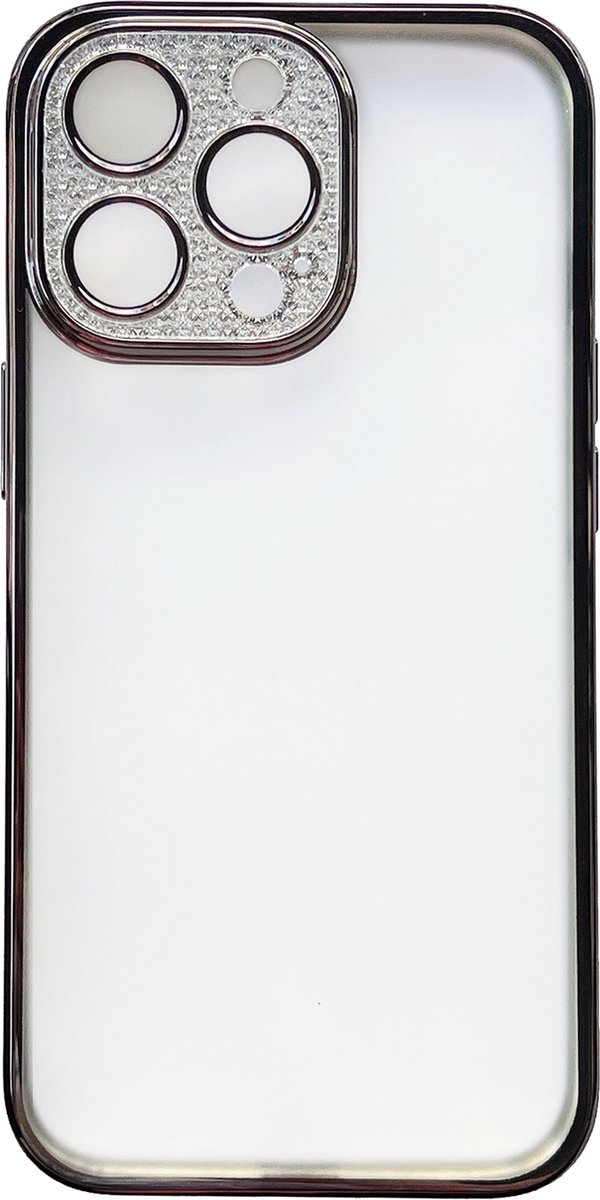 Casemania Hoesje Geschikt voor Apple iPhone 13 - Zwart - Transparant Back Cover met Glitter Camera Bescherming