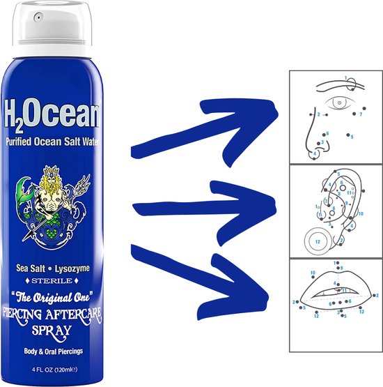H2Ocean Zoutoplossing Piercing Spray - 120ml - Piercing Aftercare - Piercing Nazorg - Piercing Verzorging - Zout Spray Piercing - H2Ocean