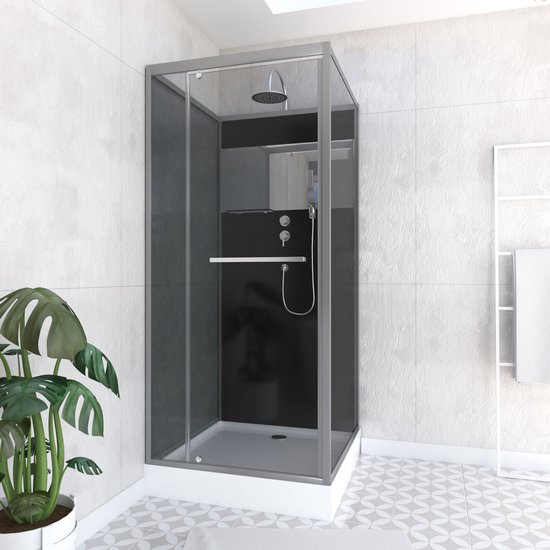 Cabine de douche carrée Aurlane 90x90cm avec porte tambour et bandeau miroir  - SQUARE... | bol.com