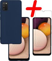 Hoes Geschikt voor Samsung A03s Hoesje Siliconen Back Cover Case Met Screenprotector - Hoesje Geschikt voor Samsung Galaxy A03s Hoes Cover Hoesje - Donkerblauw