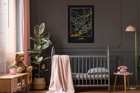 Cadre photo avec affiche - Lier - Carte - Plan d'étage - Or - Plan de la ville - 60x90 cm - Cadre pour affiche
