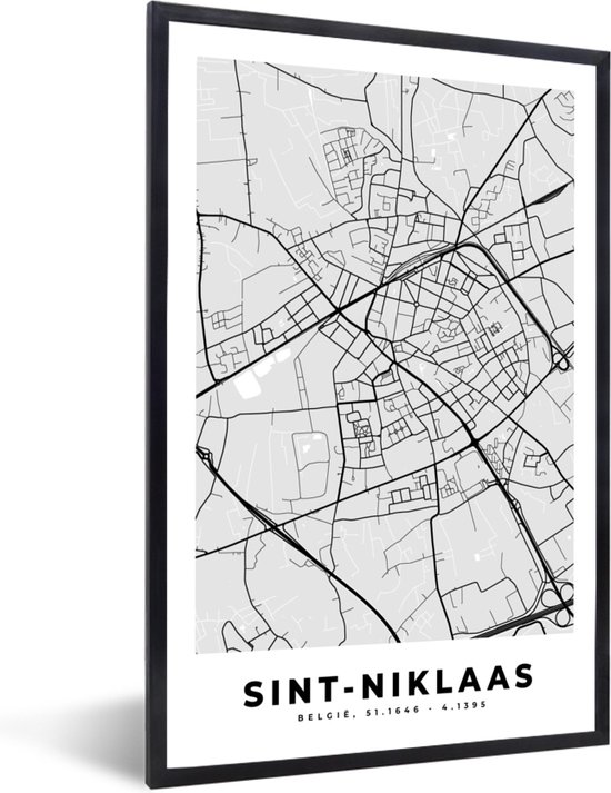 Affiche Zwart Wit - City Map - Carte - België - Zwart Wit - Sint Niklaas - Carte - 40x60 cm