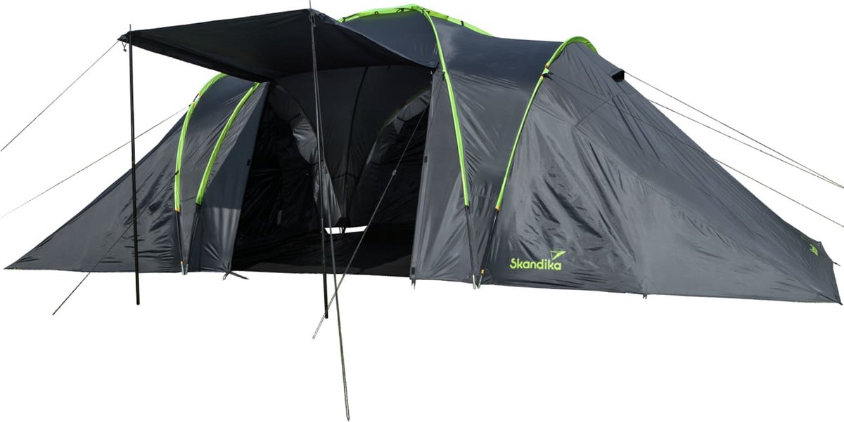 Skandika Daytona 6 Person/Man Dome Family Camping Tent with 3 Sleeping Cabins Grey 195 cm Peak Height & Sun Canopy 3000 mm Water Column 