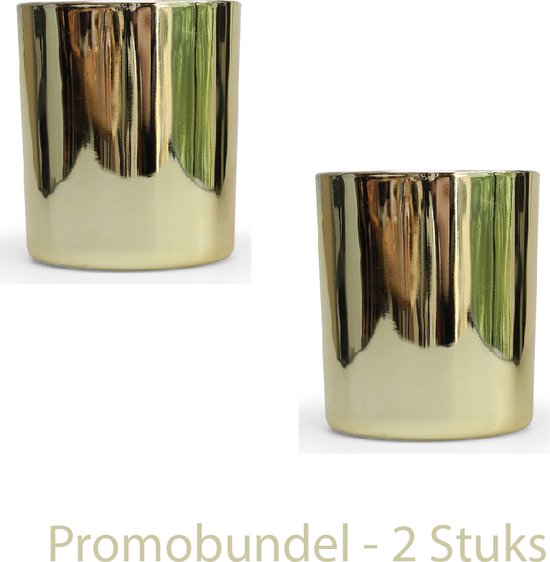 Promopack 2 stuks - BB Moments - Kaars Goud -geurloos met houten wiek - H 10 cm - D 8 cm