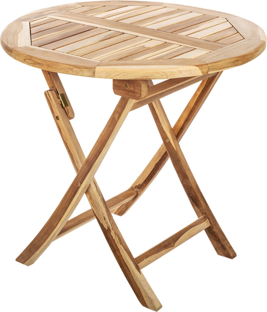 PrimeMatik - Ronde opvouwbare tuintafel 80 cm van gecertificeerd teakhout