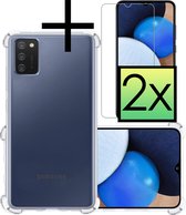 Hoes Geschikt voor Samsung A03s Hoesje Siliconen Cover Shock Proof Back Case Shockproof Hoes Met 2x Screenprotector - Transparant