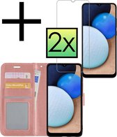 Hoes Geschikt voor Samsung A03s Hoesje Book Case Hoes Flip Cover Wallet Bookcase Met 2x Screenprotector - Rosé goud