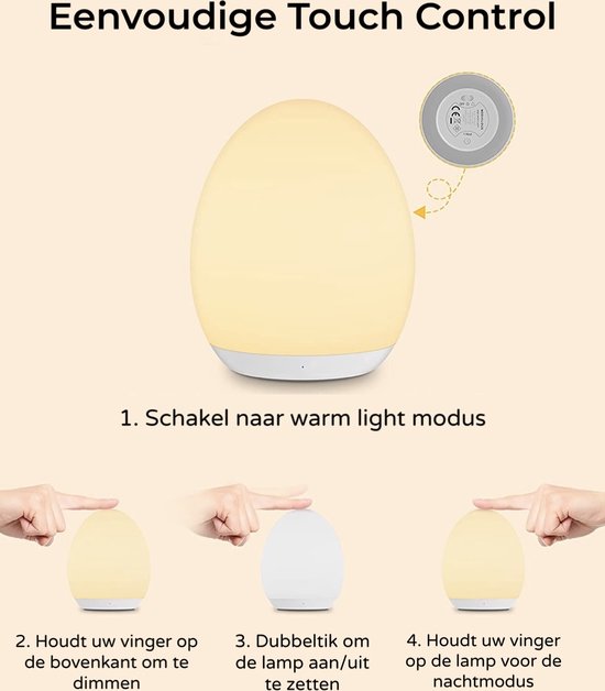 Oplaadbaar Nachtlampje Voor Kinderen - Warm Wit - Nachtlampje Baby - Dimbaar en Draadloos - Timer- en geheugenfunctie - USB Oplaadbaar Nachtlampje Volwassenen