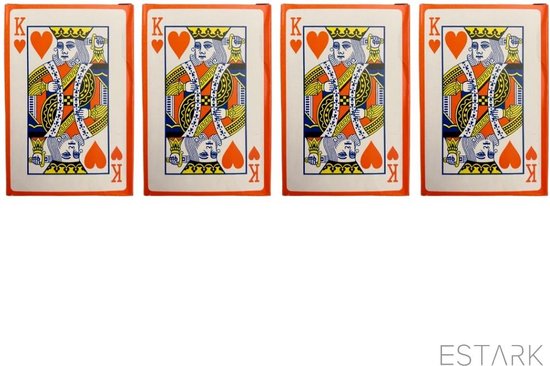 Thumbnail van een extra afbeelding van het spel ESTARK® Luxe Speelkaarten 4 STUKS - Plastic Coating - Poker Kaarten - kaartspel - Spelkaarten - Spel Kaart - 4 x 56 - Gezelschapsspel - Spelen - Playing Cards (4)