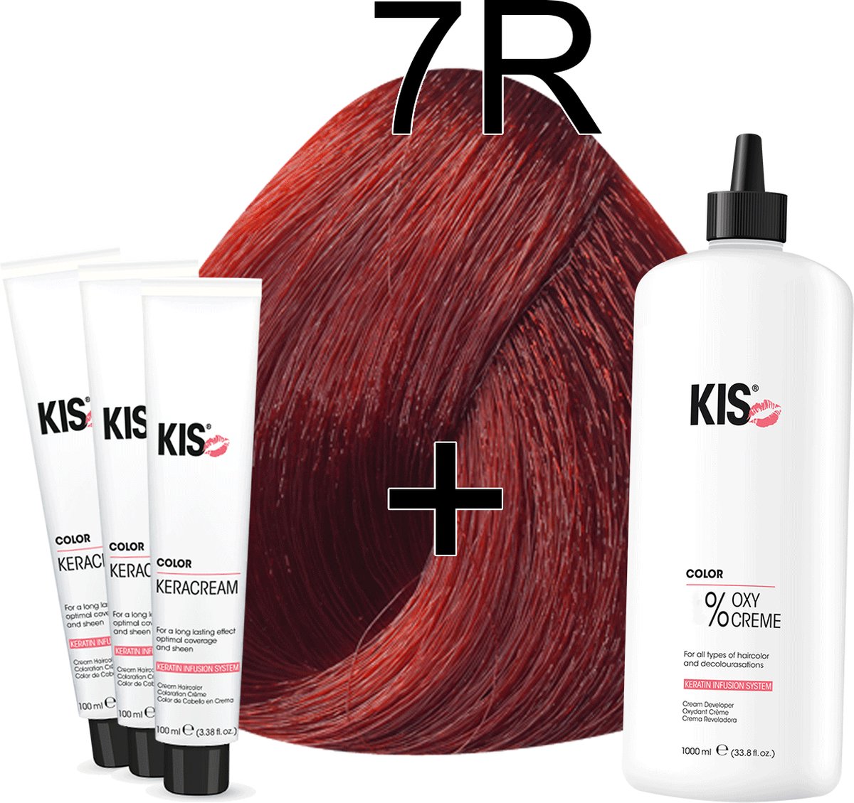 Haarverf set LARGE - 7R Licht rood | KIS - (3 x haarverf & 1L watersofperoxide)
