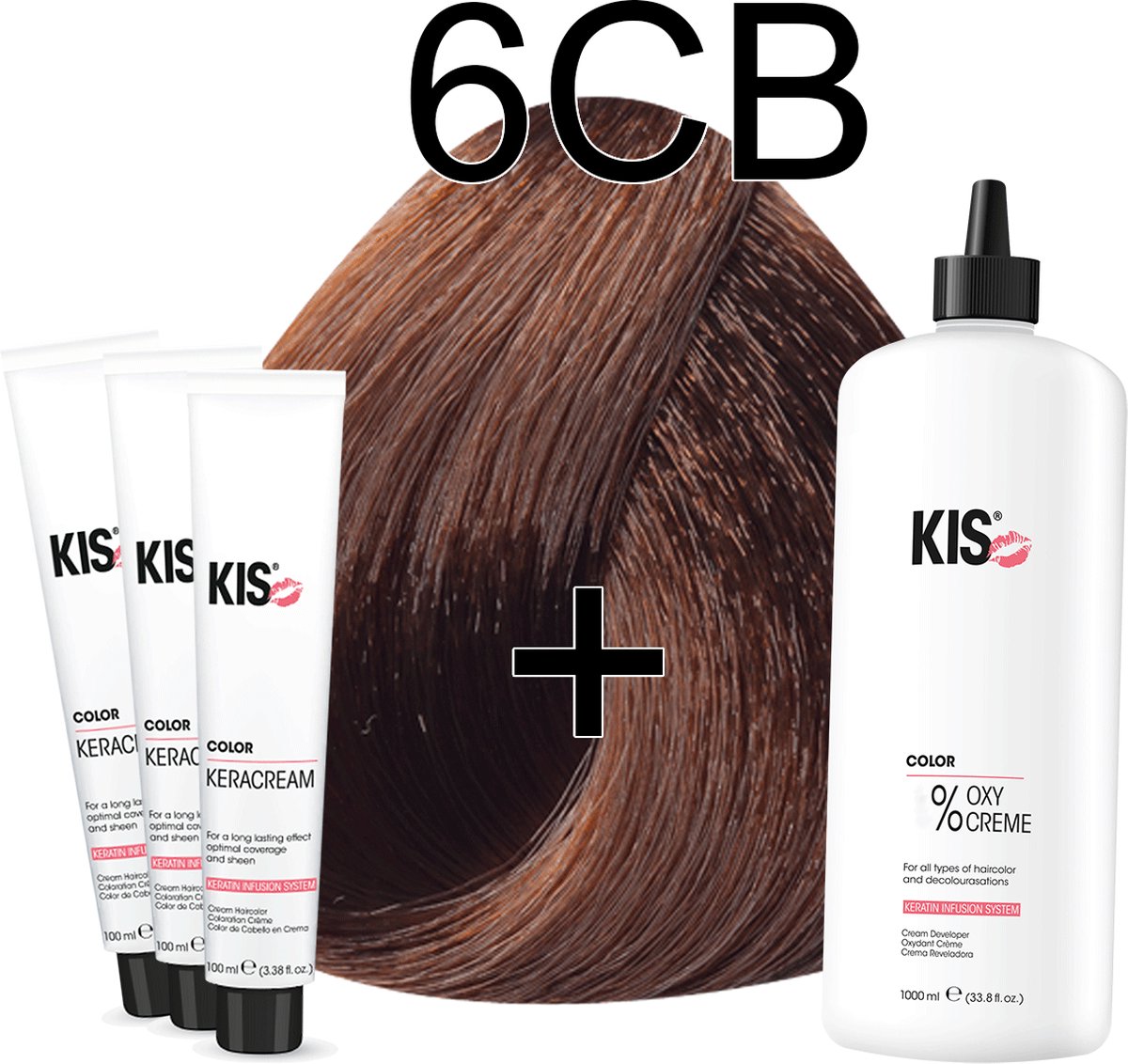 Haarverf set LARGE - 6CB Donker chocolade blond | KIS - (3 x haarverf & 1L watersofperoxide)