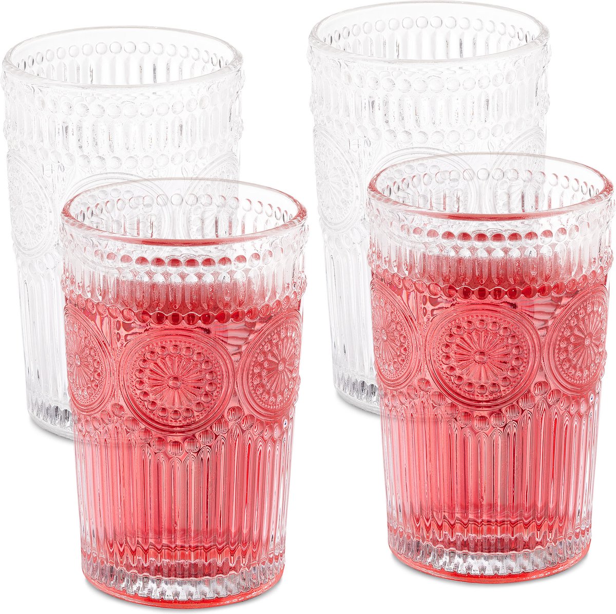 Transparante drinkglazen met mandala-patroon - set van 4 - boho-stijl