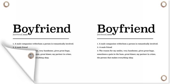 Tuinposter Boyfriend - Woordenboek - Quotes - Spreuken - Vriend definitie - 60x30 cm - Tuindoek - Buitenposter