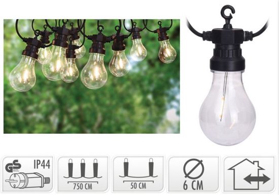 Oneiro’s Luxe Lichtsnoer met 10 LED Filament - diameter 6cm - Tuinverlichting - Lichtsnoer voor buiten - zwart - prikspot – LED – zomer – tuinverlichting