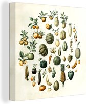 Canvas - Groenten - Fruit - Vintage - Ananas - Design - Canvasdoek - Schilderijen op canvas - 50x50 cm