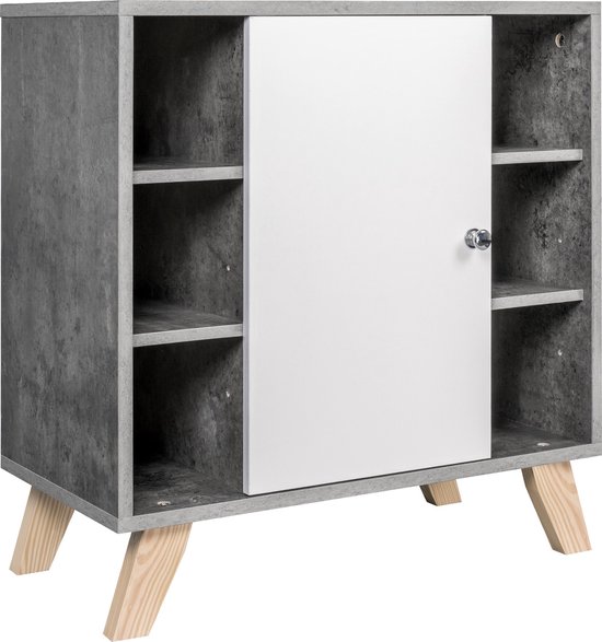 Modulo Badkamermeubel Met Wastafel | 80 Cm Hoogglans Wit Lamel Front Keramiek 2 Hoge Lades Onder Elkaar Staand 116867
