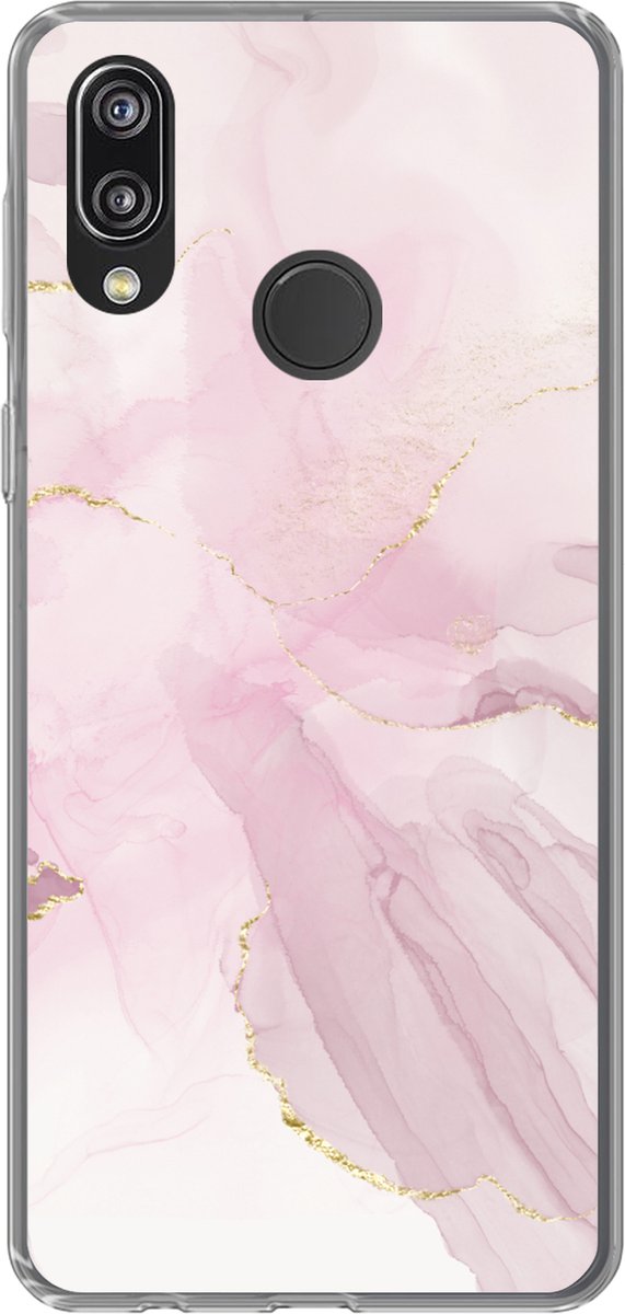 Telefoonhoesje Geschikt voor Huawei P20 Lite (2020) hoesje - Marmer print - Gouden - Lijn - Siliconen Telefoonhoesje Telefoonhoesje