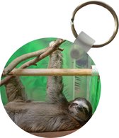 Porte-clés - Un paresseux est allongé sur une table au zoo - Plastique - Rond - Cadeaux à distribuer
