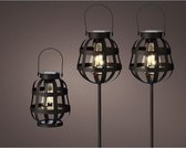 Tuinverlichting -  solarlamp - tuinlampen - Ledlamp - 3 delige set - Ø14-H80cm -  2 steek lantaarns en 1 tafel lantaarn - metaal - zwart - 6 branduren - met schakelaar