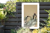 Tuinposter - Tuindoek - Tuinposters buiten - Japandi - Kraanvogel - Bladeren - Tak - 80x120 cm - Tuin