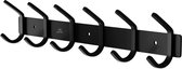 MAYMS - RVS Wandkapstok Industrieel - Hangend - Moderne Look - 12 Hangers - 3M Tape - Zwart