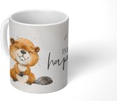 Mok - Koffiemok - Quotes - Be happy - Kinderen - Maan - Bever - Waterverf - Mokken - 350 ML - Beker - Koffiemokken - Theemok