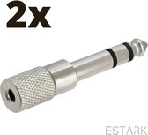 ESTARK® Audio Plug 2 STUKS - 6.35mm Jack (m) - 3.5mm Jack (v) Stereo AUX Audio Aux Adapter - Verloopstekker - 6.35 mm naar 3.5 mm - Mini jack naar jack - Verloopplug – Jackplug - Koppelstuk - Audio plug - metaal / verguld - Zilver2