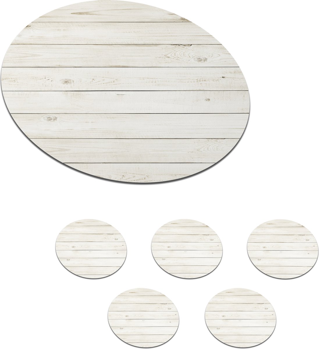 Onderzetters voor glazen - Rond - Plank - Wit - Hout - Design - 10x10 cm - Glasonderzetters - 6 stuks