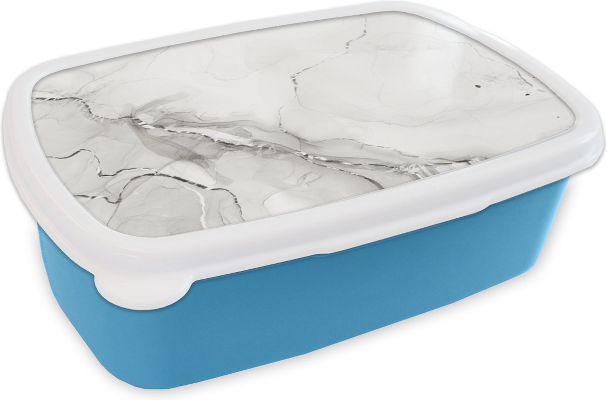 Broodtrommel Blauw - Lunchbox - Brooddoos - Marmer - Zwart - Patronen - 18x12x6 cm - Kinderen - Jongen
