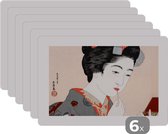 Placemat - Placemats kunststof - Vintage - Japans - Vrouw - Make up - 45x30 cm - 6 stuks - Hittebestendig - Anti-Slip - Onderlegger - Afneembaar