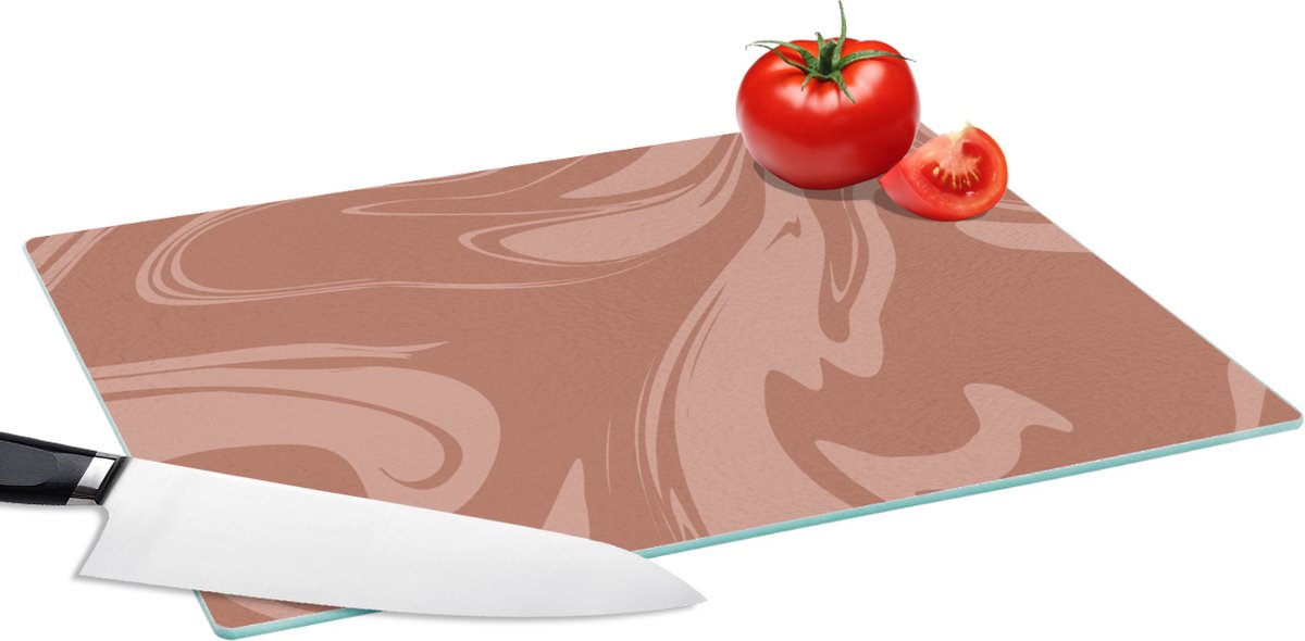 Glazen Snijplank - 39x28 - Marmer - Chocolade - Lijn - Snijplanken Glas