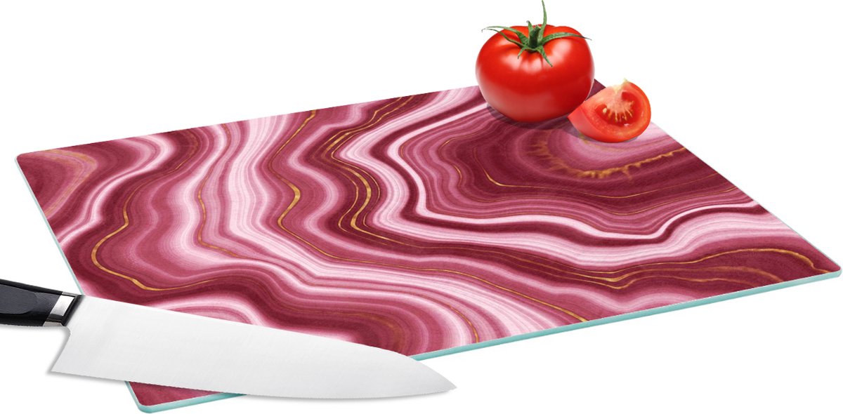 Glazen Snijplank - 39x28 - Marmer - Roze - Lijn - Snijplanken Glas