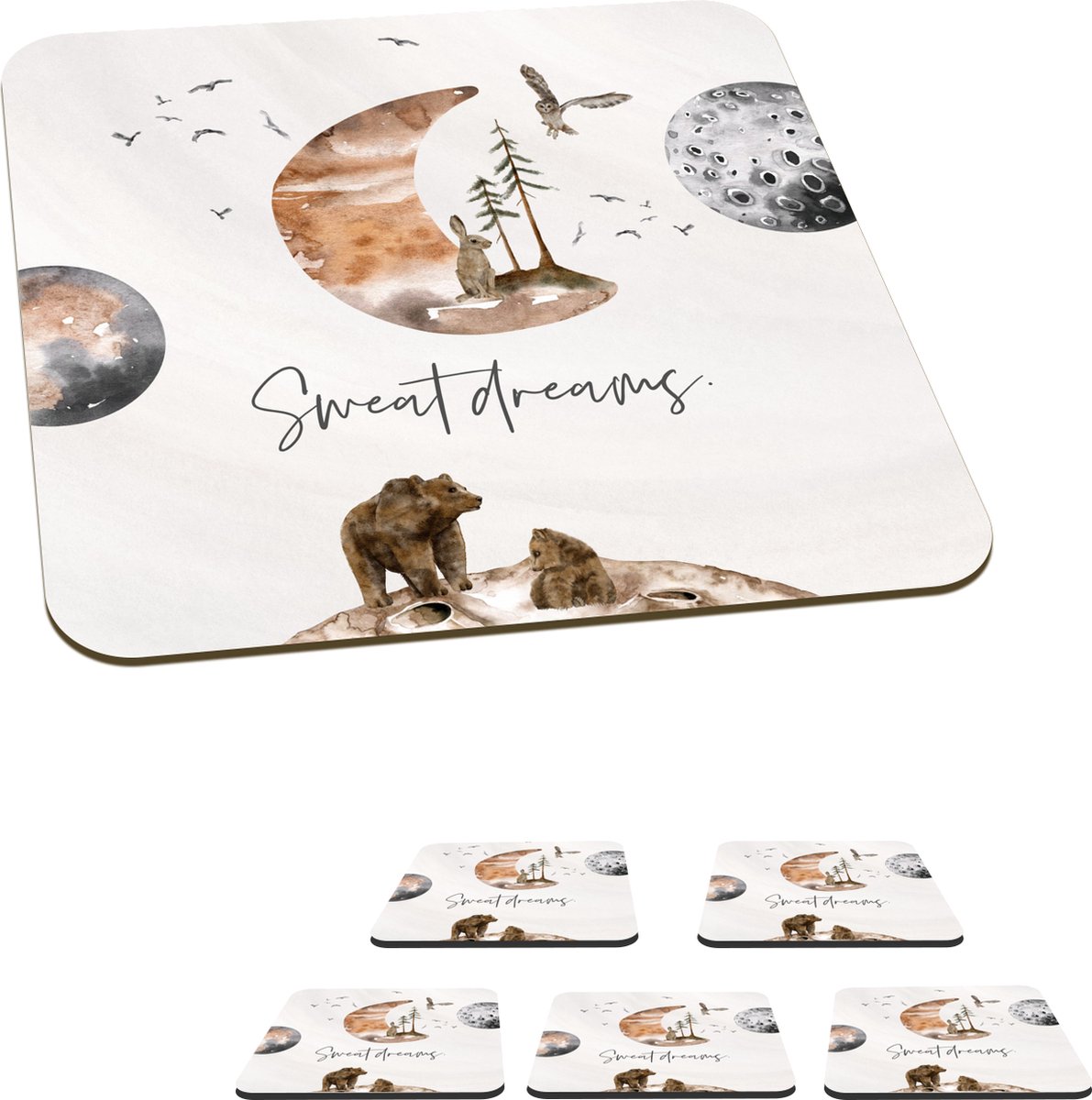 Onderzetters voor glazen - Kinderen - Dieren - Planeten - Quotes - 10x10 cm - 6 stuks