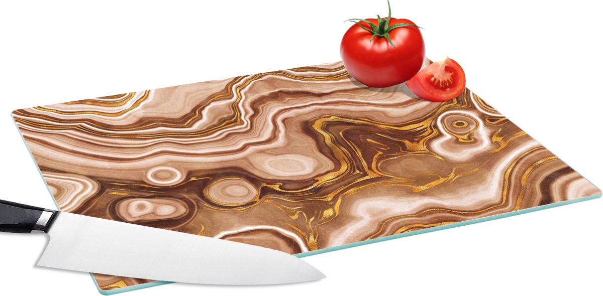 Glazen Snijplank - 39x28 - Marmer - Goud - Patronen - Snijplanken Glas
