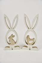Oneiro’s Luxe Wooden Rabbit 14x2x32cm, 2ass. Natural/white – decoratie – pasen – paasdecoratie – paashaas – eieren – has – kip – gekleurde eieren – paastak – lente – feestdecoratie