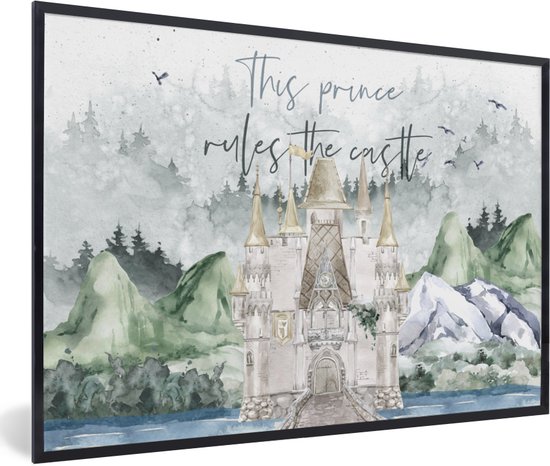 Fotolijst incl. Poster - This prince rules the castle - Quotes - Spreuken - Kinderen - Kids - Baby - Jongens - 60x40 cm - Posterlijst