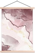 Posterhanger incl. Poster 87x120 cm - Schoolplaat - Marmer - Geel - Wit - Textielposter - Blanke latten