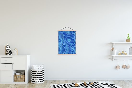 Posterhanger incl. Poster 60x80 cm - Schoolplaat - Marmer - Blauw - Gouden - Textielposter - Blanke latten