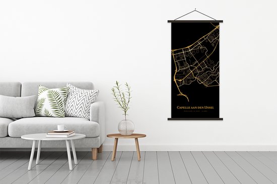 Posterhanger incl. Poster 90x180 cm - Schoolplaat - Capelle aan den IJssel - Kaart - Gold - Textielposter - Zwarte latten