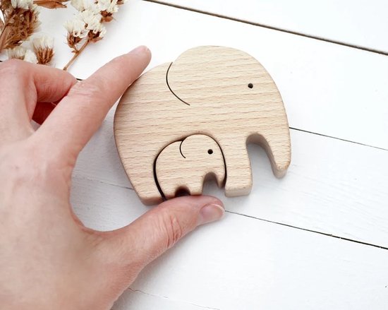 Houten Olifanten Puzzel Kraamcadeau - Zwangerschap Geschenk Set Babycadeau - Kraamcadeau Jongen - Kraamcadeau Meisje - Kraam Geschenk voor Babyshower- Geschikt voor Vaderdag en Moederdag - WoodyDoody — afbeelding 3