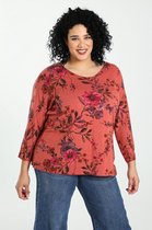 Paprika Dames T-Shirt aus warmem Material mit Blumen-Print - T-shirt - Maat 52