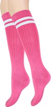 Meisjes Kniekous - Rib - Strepen - Fuchsia - Maat 35-38