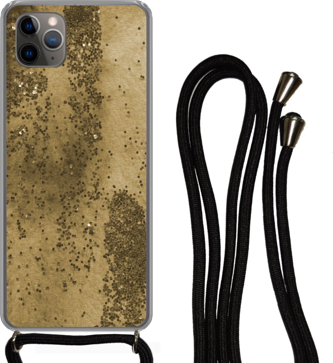 Telefoonkoord - Telefoonketting - Telefoonhoesje Geschikt voor iPhone 11 Pro - Goud - Glitter - Structuur - Siliconen - Crossbody - Telefoonhoesje met koord Telefoonhoesje