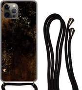 Telefoonkoord - Telefoonketting - Hoesje met koord Geschikt voor iPhone 12 Pro Max - Goud - Luxe - Zwart - Siliconen - Crossbody - Telefoonhoesje met koord