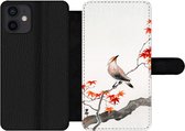 Étui pour téléphone iPhone 12 Bookcase - Érable du Japon - Scandinave - Vogel - Branche - Avec compartiments - Étui portefeuille avec fermeture magnétique