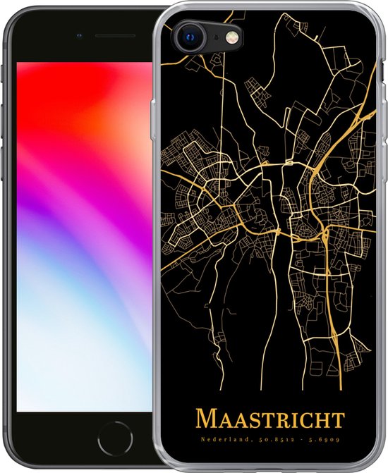 Coque iPhone 8 - Maastricht - Carte - Or - Zwart - Coque de téléphone en Siliconen