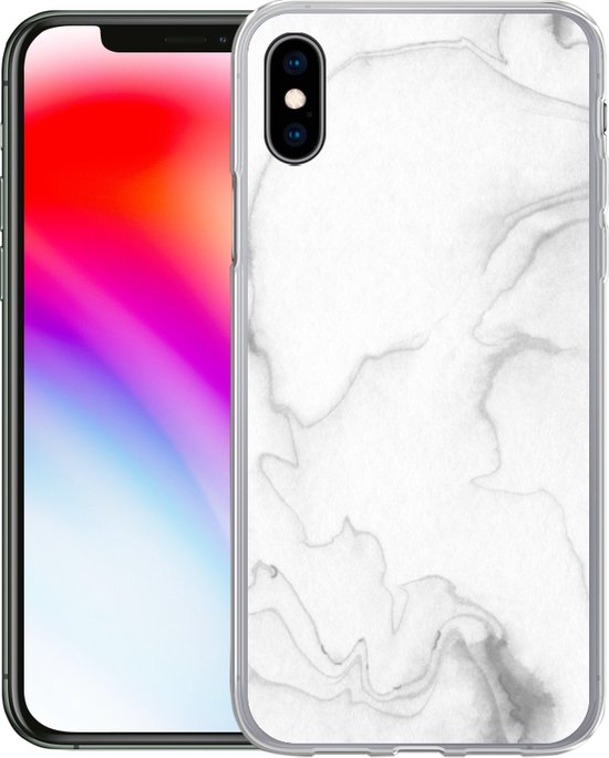 Coque pour iPhone Xs - Imprimé Marbre - Wit - Line - Coque en Siliconen téléphone -