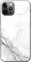 Geschikt voor iPhone 12 Pro hoesje - Marmer print - Wit - Patronen - Siliconen Telefoonhoesje