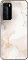 Geschikt voor Huawei P40 Pro hoesje - Marmer print - Bruin - Lijn - Siliconen Telefoonhoesje